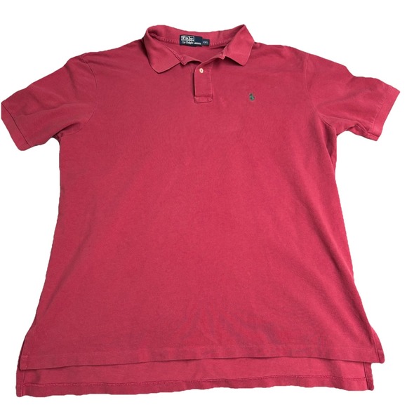 Polo Ralph Lauren Polo Shirt Rose‎ Red Mens XXL Cotton Casual Vintage Green Pony - Picture 2 of 9